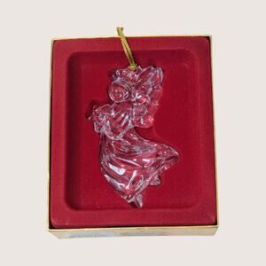 1990s Gorham Crystal Angel With Star Hanging Christmas Ornament